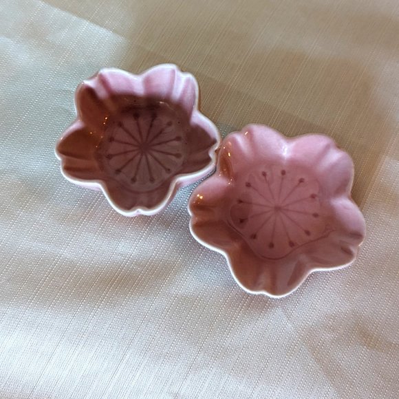 Cherry Blossom Sakura Pink Flower Ceramic Bowl Dish Plate Jewlery Tray 2 Pcs - Picture 3 of 4